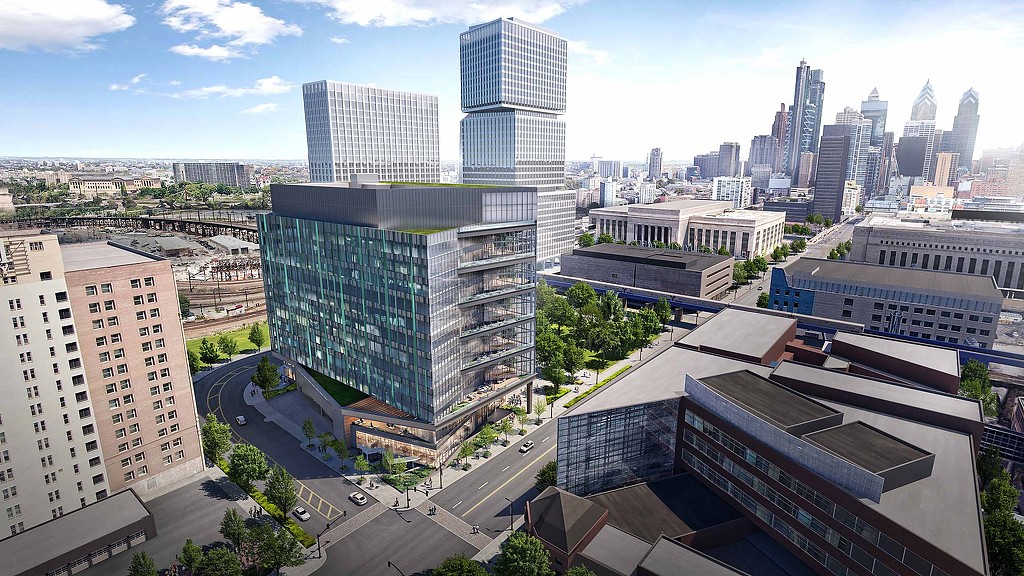 A city with tall buildings.